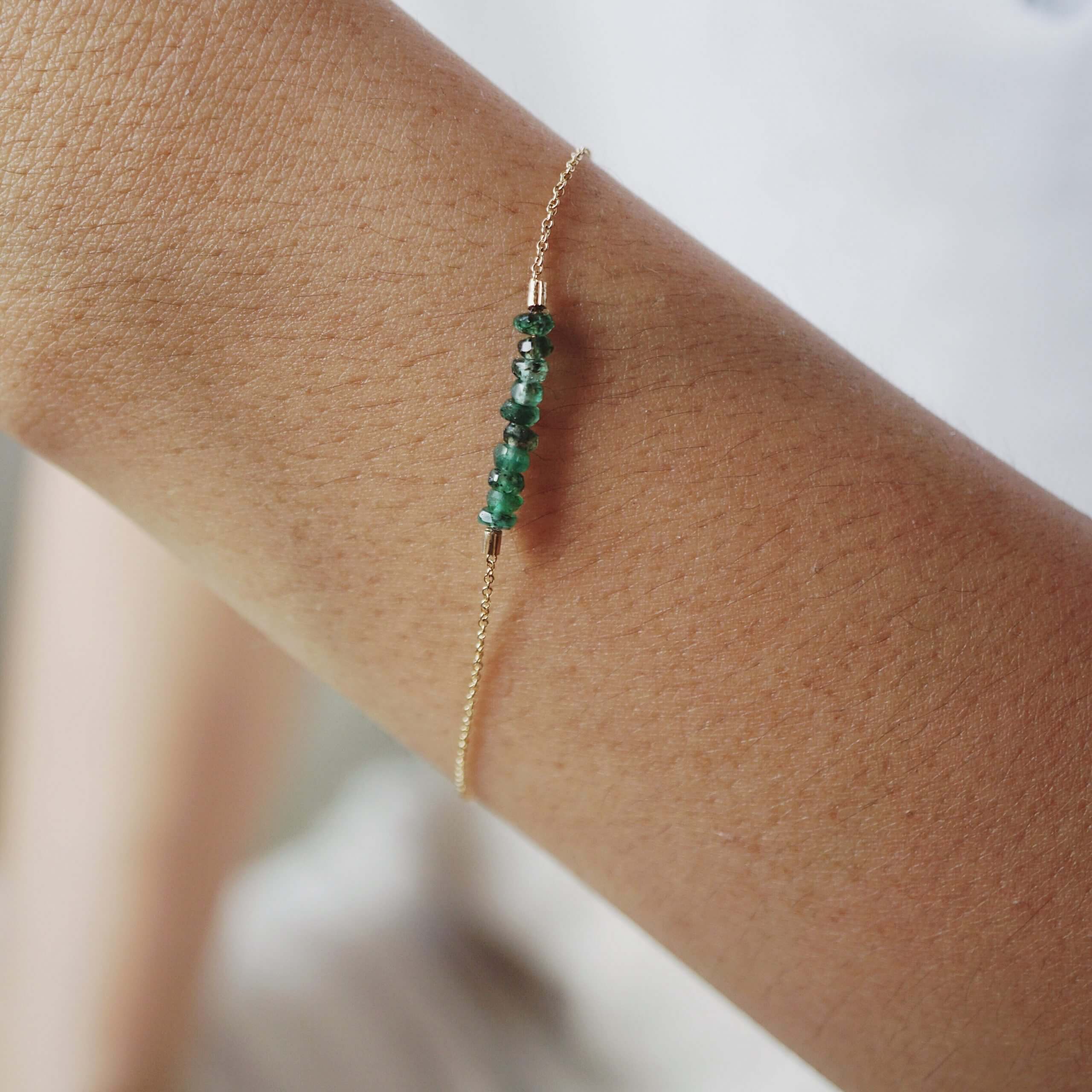 Gold Plated Bracelet with Green and White Crystals - Emerald Green Crystal  Bracelet Bangle by Blingvine