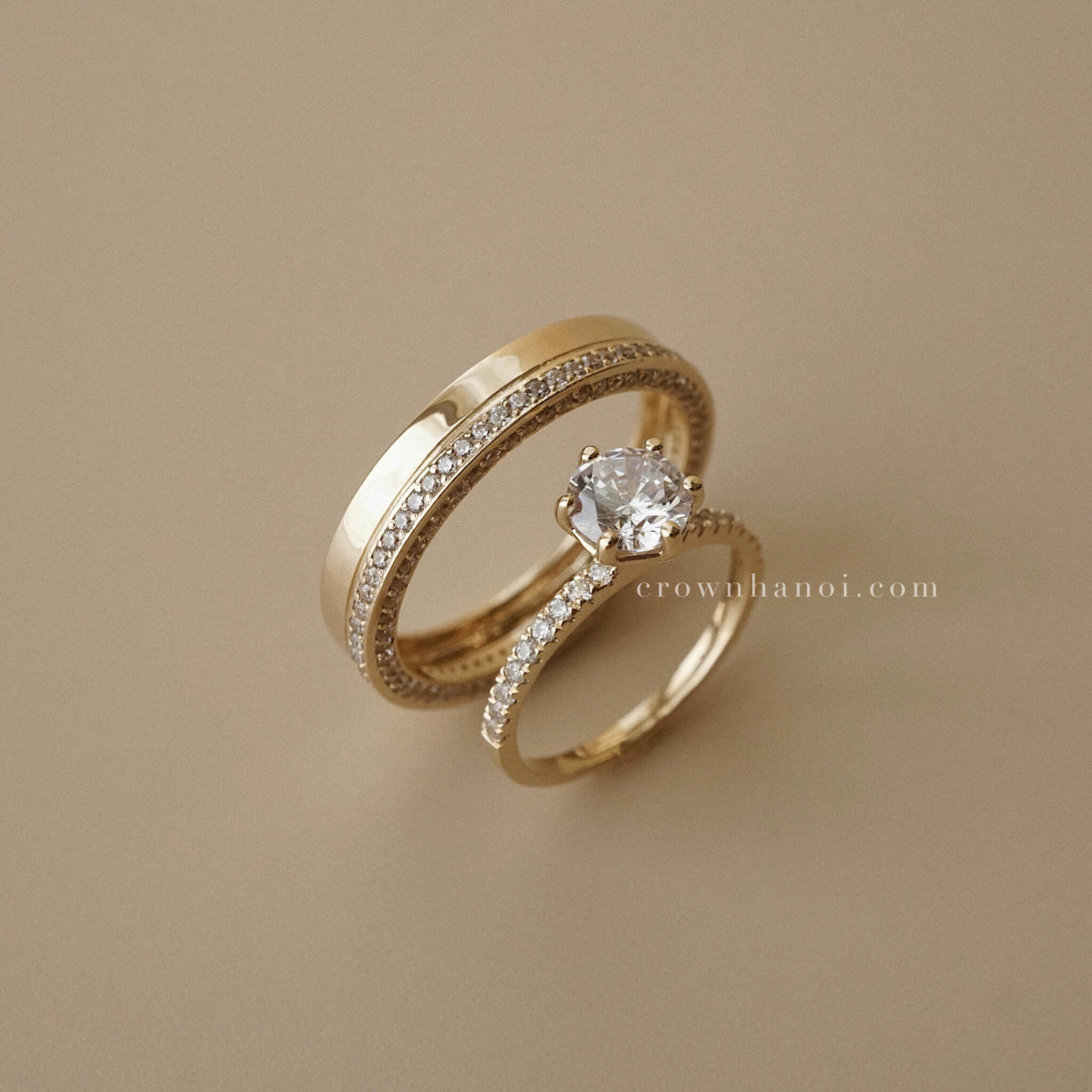 Nhẫn cưới BAND PAVE RING & 6 PRONG SOLITAIRE PAVE RING